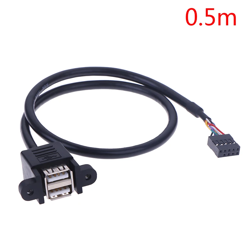 30cm/50cm Motherboard Internal 9pin to Dual Port USB 2.0 A Female Screw Lock Panel Mount Cable Extension Cable Adapter 1pc