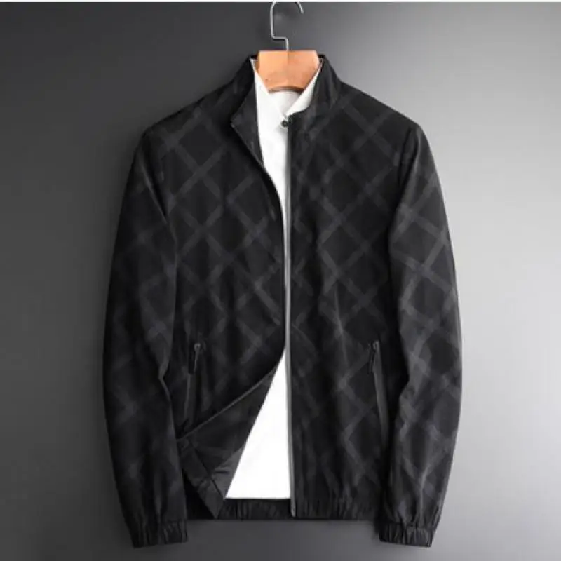 Male Luxury Stand Collar Plaid Printed Mens Jackets Coats Spring And Autumn Slim Fit Man Jacket Plus Size 4XL