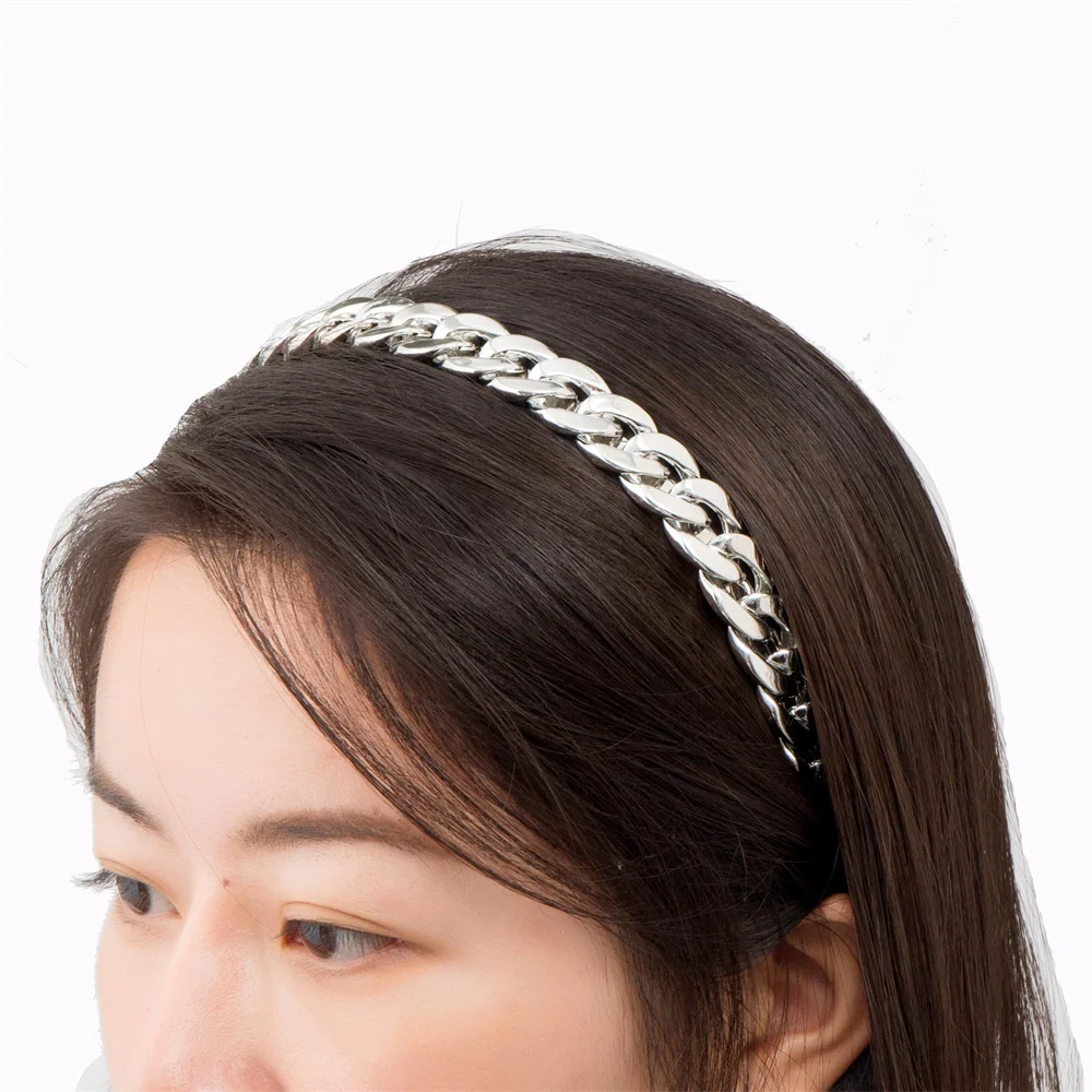 FORWOT Fashion Chains Headband For Women Elastic Hairbands Hair Hoop Headwraps Girls Hair Accessories Metal Chic Hair Ornament