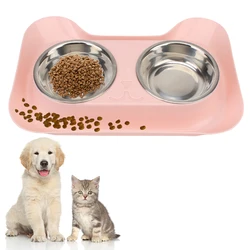 No Spill Portable Pet Drinking Bowl Food Feeder Double Stainless Steel Dish Leakproof Dog Cat Food Container tray Cat Feeding