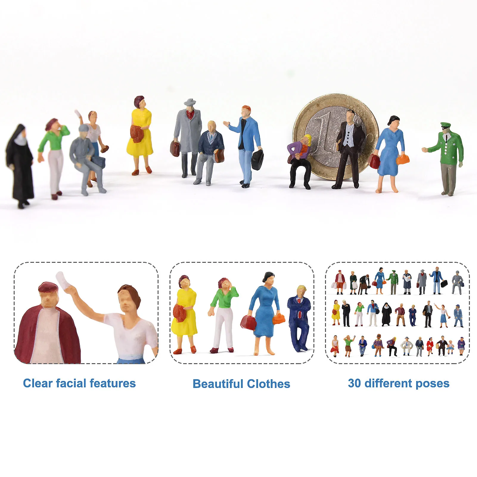 60pcs HO Scale 1:87 Standing Seated People Figures Passengers Model Railway P8721