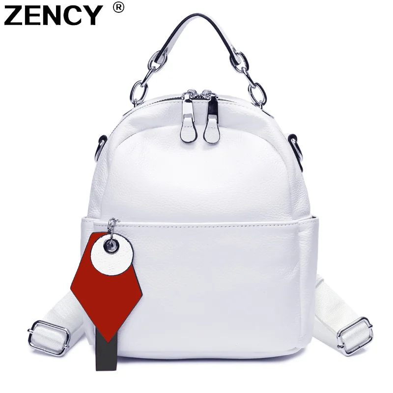 ZENCY NEW 100% Genuine Cow Leather Silver Hardware Women Design Backpack Lady Girl Real Top Layer Cowhide Book Bag Knapsack