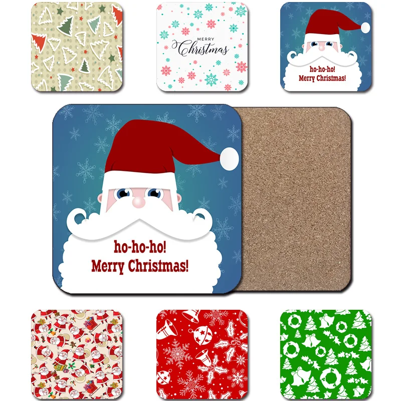 

6pcs Merry Christmas room decor cup mat wooden pads Christmas family party favor gifts custom print Cp11-1