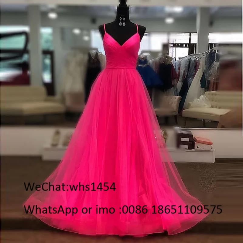 Thanh Lịch Kiểu Dáng Thời Trang Fuchsia Voan Promise 2020 Sexy Spaghetti Dây Đeo Một Dòng Forma Dài Dạ Hội Áo Mới Nhất Áo Dây De soiree