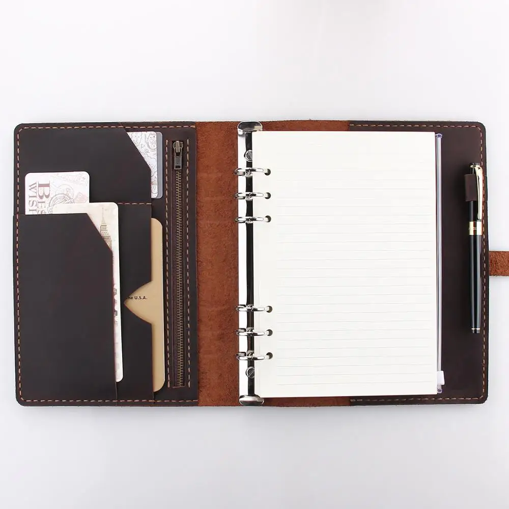 

Personalized A5 Refillable Ring Binder Leather Travel Notebook