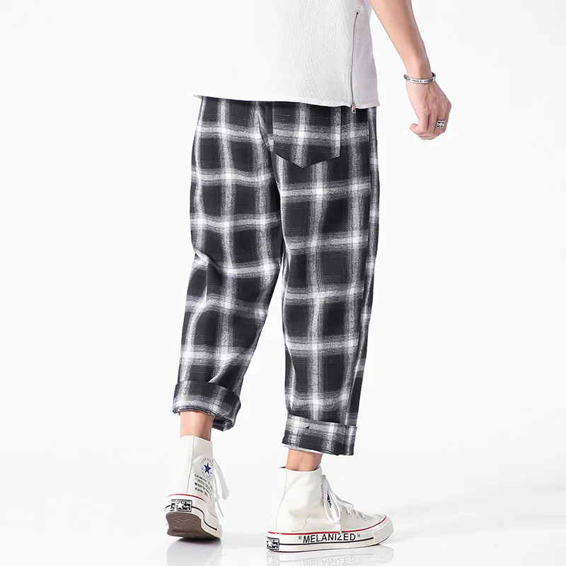 Men\'s  Joggers  Plaid Pants Man Black Cotton Comfortable Pant Summer Casual Streetwear Loose Trouser Japanese Trendy Sweatpants