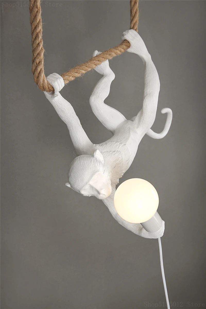 Nordic LED Resin Monkey Pendant Light, White Gold