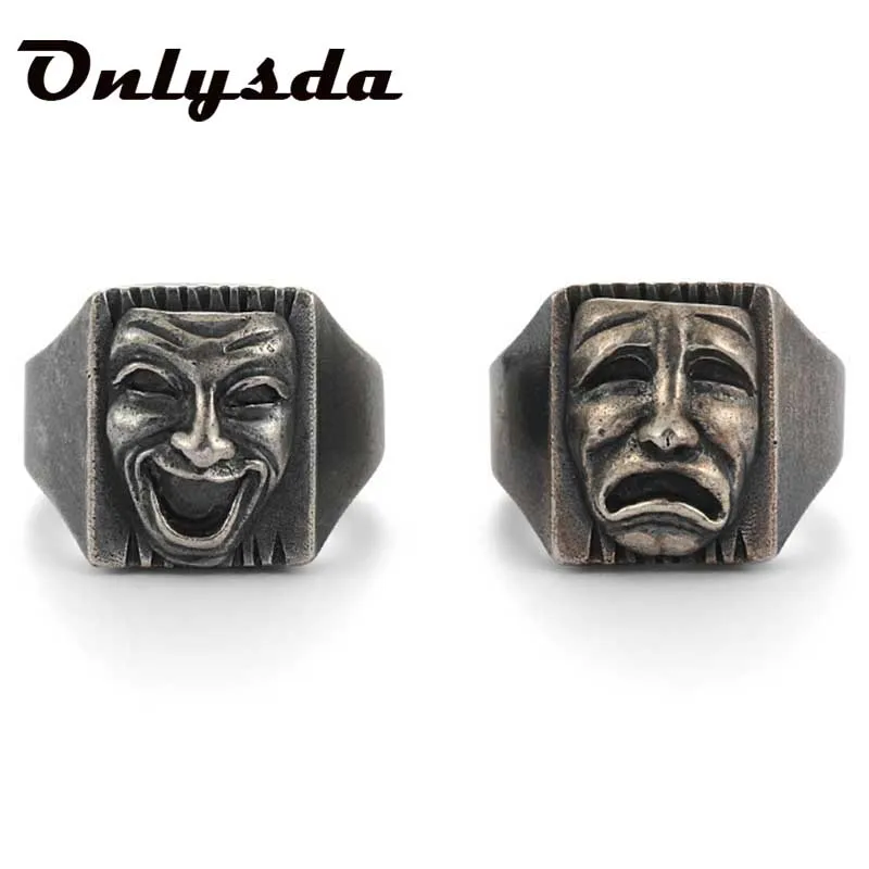 316L Stainless steel Men\'s Retro Gothic Biker Punk Vintage Ring Smile Face Mask Helmet Nordic Pagan Viking Jewelry Gift OSR263