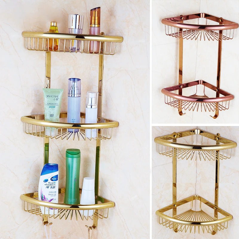 Luxury crystal brass gold bathroom shelves shampoo holder corner bath basket Bathroom Accessories bath hardware EL30023