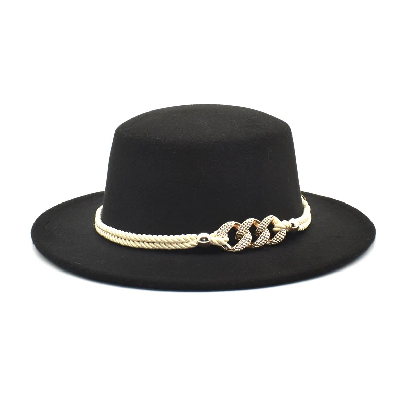 

Women Men Wool Trilby Felt Fedora Hat Gentleman Elegant Belt Hats Cap For Lady Flat top Jazz Caps Fedoras