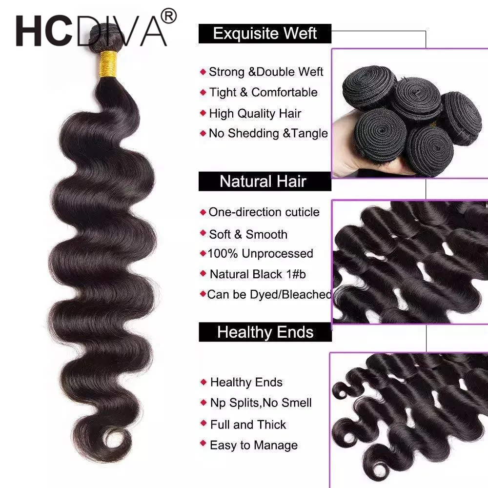 Tissage en Lot Brésilien Naturel Remy Body Wave, Extensions de Cheveux Humains, 10 à 40 Pouces, 1/3/4 Pièces