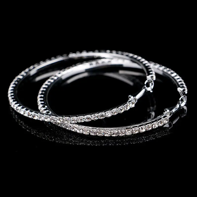 BLIJERY Elegant Wedding Jewelry Accessories Multicolor Rhinestones Crystal Round Hoop Earrings for Women Prom Gifts