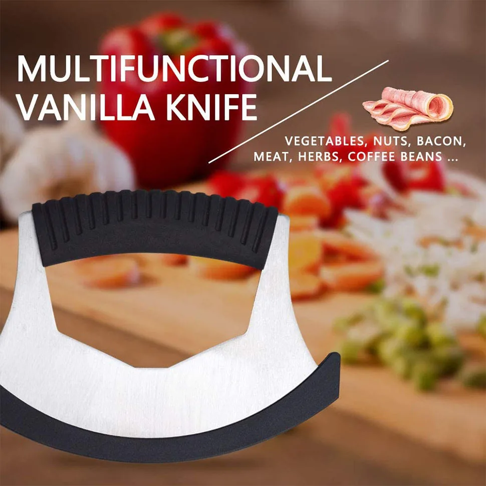 Salad Chopper Rocker Knife for Disabled One Handed Use Mincing Chopper for Vegetables Pizza Cutter Rocker Roller with Cover