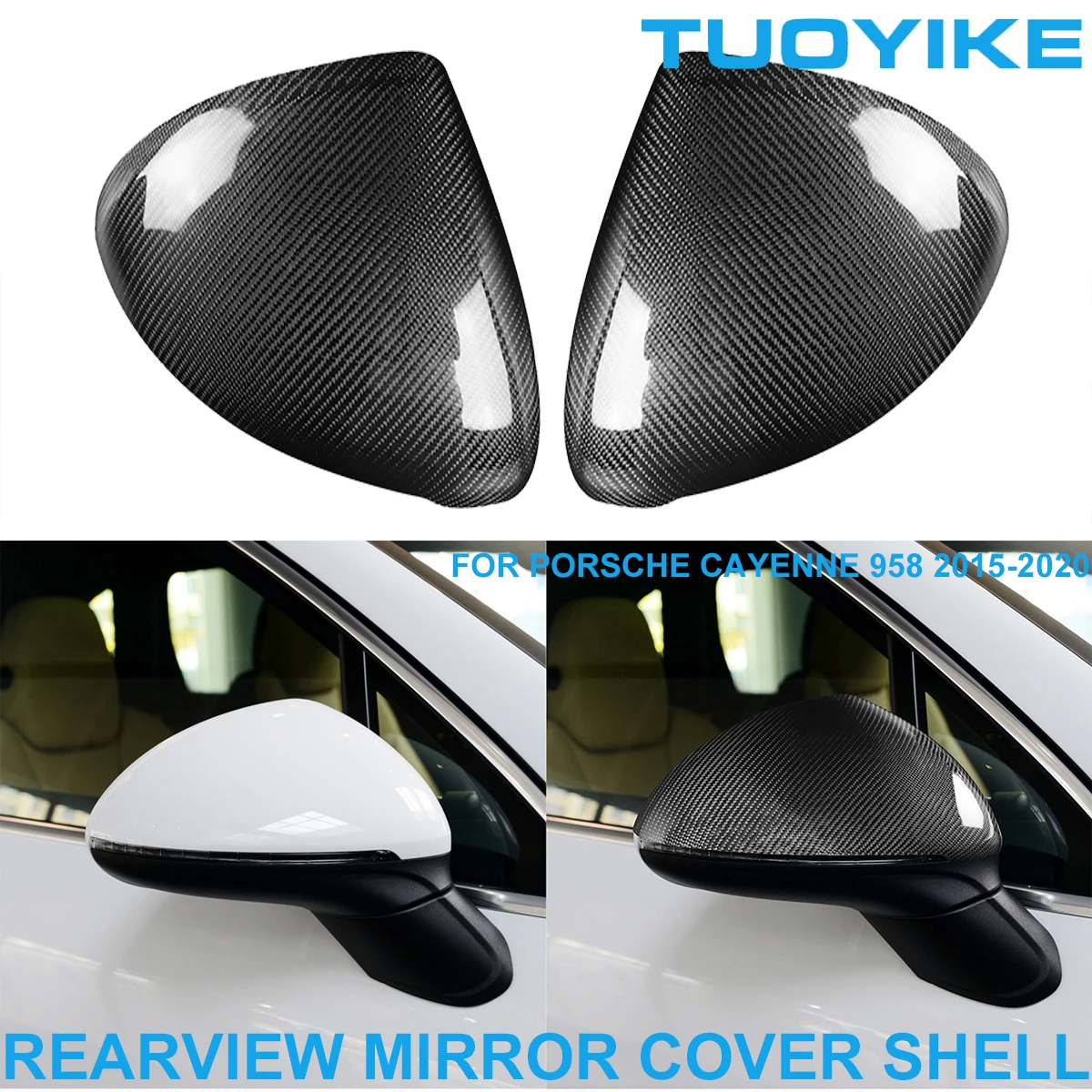 LHD RHD Car Real Dry Carbon Fiber Rearview Mirror Retrofit Cover Cap Shell Trim Paste Sticker For Porsche Cayenne 958 2015-2020