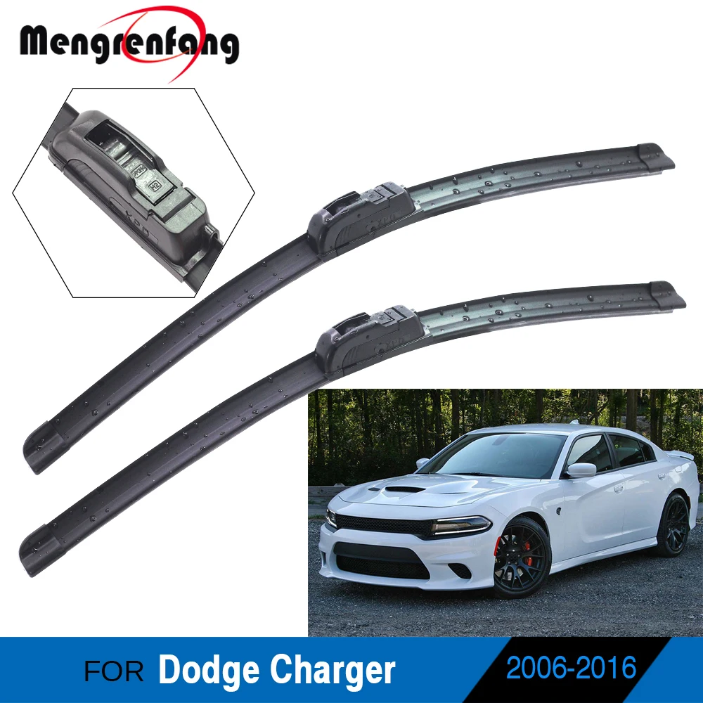 

For Dodge Charger Car Front Windscreen Wiper Blades Soft Rubber Frameless Wiper J Hook Arms 2006-2016