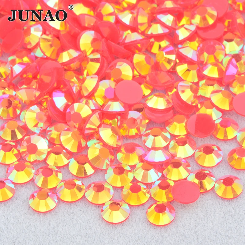JUNAO 4mm 5mm 6mm Glitter Red AB Round Rhinestone Nail Art Decoration Flatback Crystal Stones Stickers Non Hotfix Resin Gems