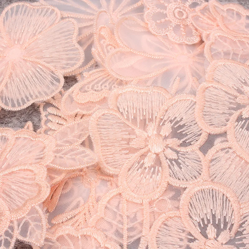 Iron on Flesh Pink Lace Flower Butterfly Embroidered Patches for Clothing Sew Clothes Wedding Organza Dress Applique Sticker Diy
