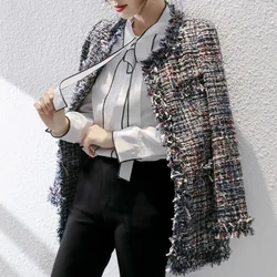 Autumn Fashion Office Lady Elegant Slim Fit Tweed Jacket Coat Retro Tassel Plaid Suit Jackets Female Plus Size Casual Outerwear