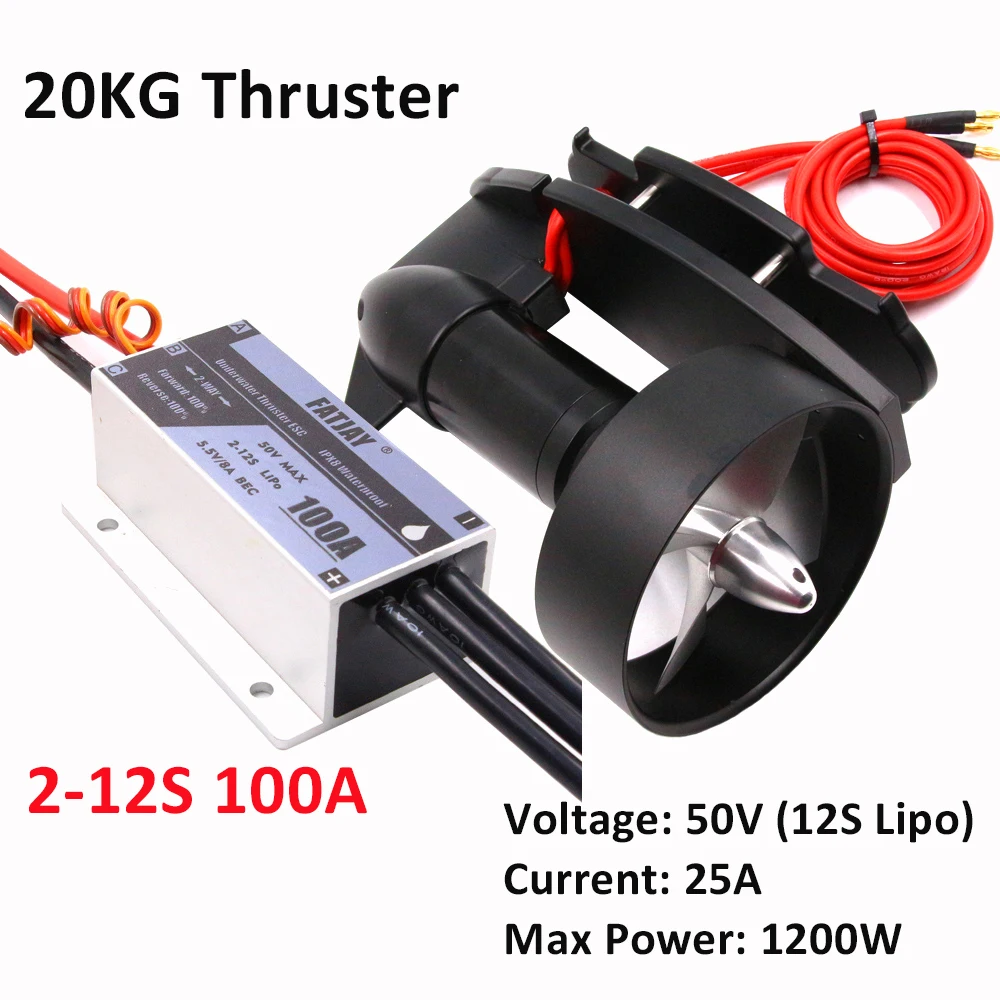 

KYO-20T 20кг 50В 25A 1200 Вт Thruster полностью металлический бесщеточный двигатель постоянного тока 100A 3-12S ESC для радиоуправляемых лодок ROV AUV робот яхта E-доска для серфинга