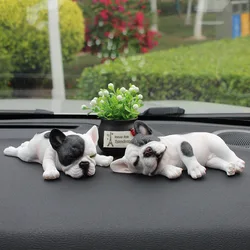 Car Interior Decoration Cute Resin Sleeping Pet Bulldog Auto Dashboard Ornaments For Car Gifts Decoration Accessories