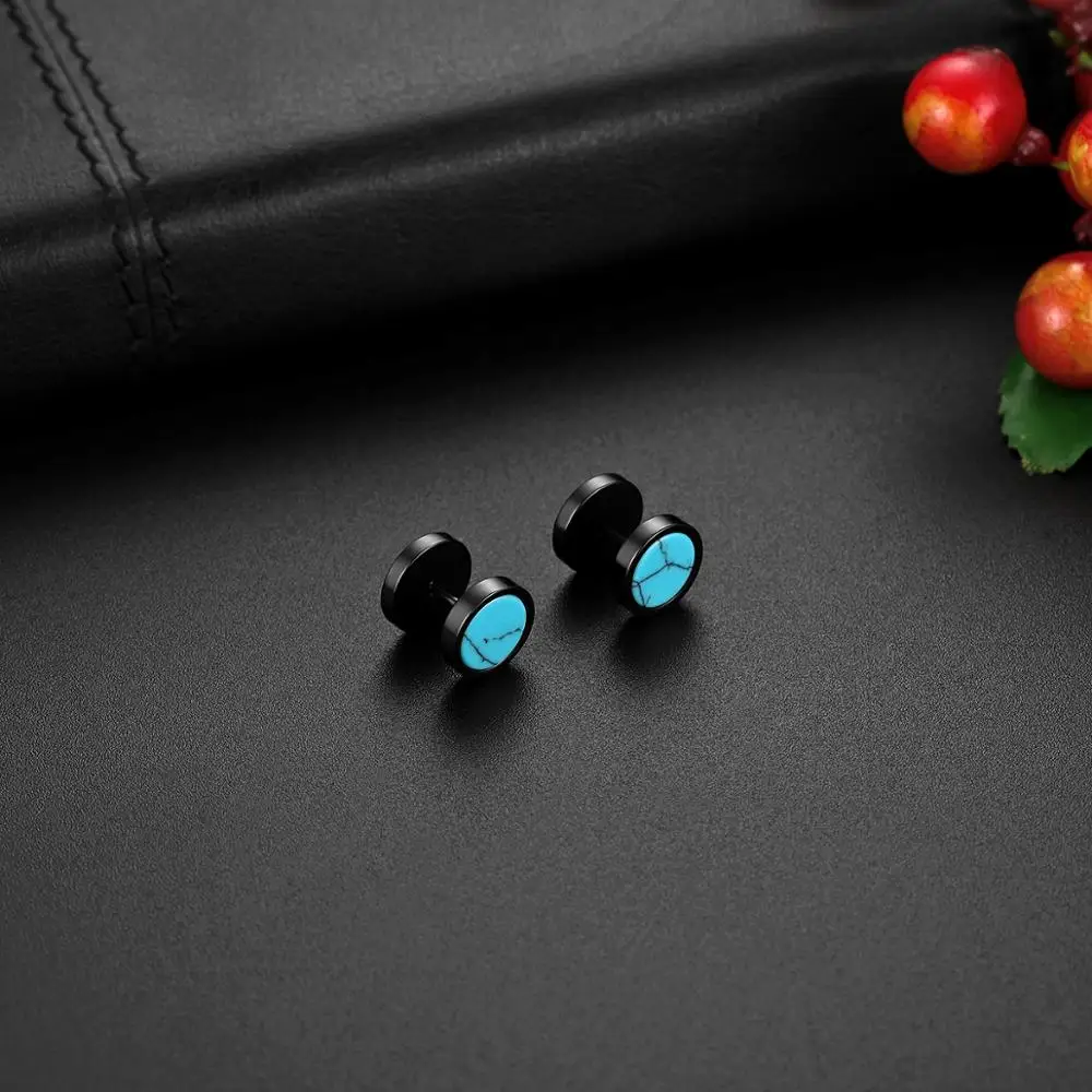 BONISKISS Fashion Stainless Steel Earrings Women Men Barbell Dumbbell Punk Cool Round Stud Earring Male Jewelry Gift Wholesale
