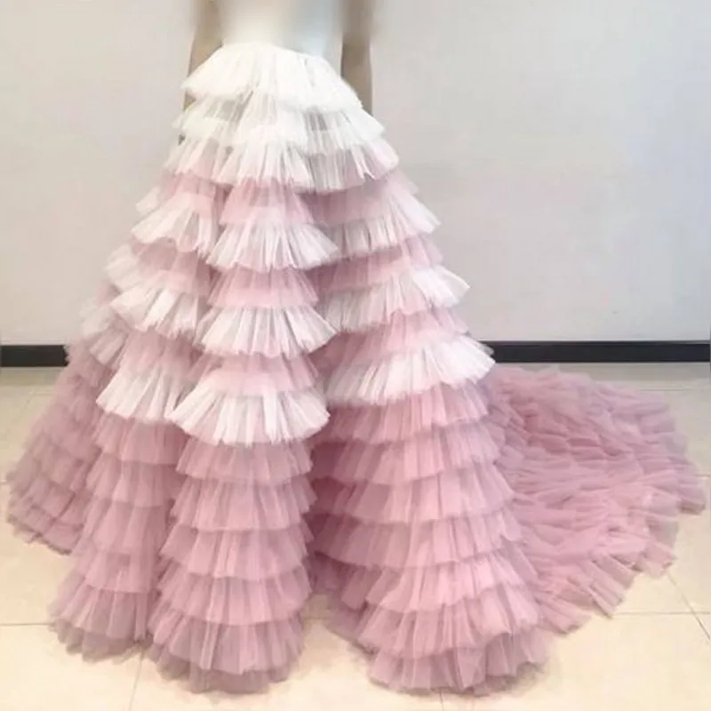 Gorgeous  Multi Layers Tulle Skirt Female Long  jupe femme Tulle Skirts Pink Tiered Tutu Woman Skirt 2020