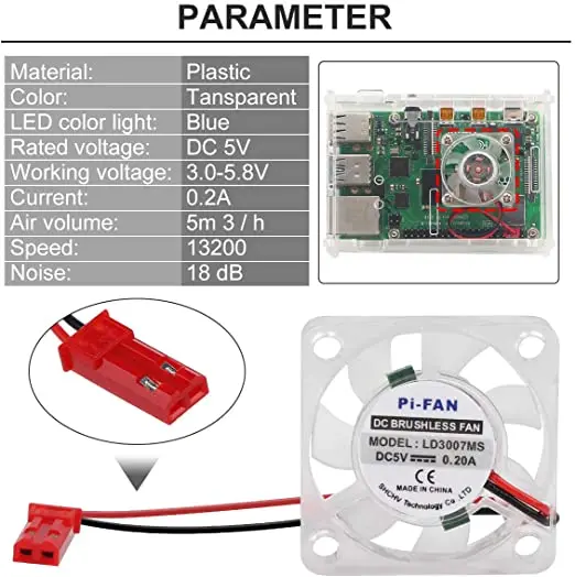 Cooling Fan Brushless 30x30x7mm 3007 Fan CPU 3.3V 5V Cooling Fan for Raspberry Pi 4 Model B, 3 B+, Pi 3, Pi 2, Pi 1 B+, RetroFla