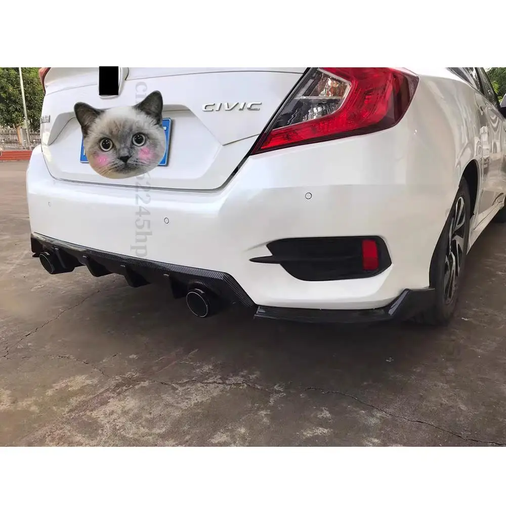 Rear Bumper Diffuser Lip Exhaust Pipe Splitter Cover Exterior Part Spoiler Deflector For Honda Civic 10th Gen 2016-2020 Sedan