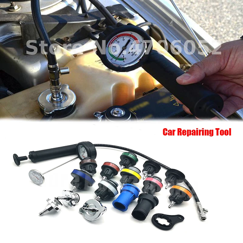 

Car Universal 18pcs Radiator Leak Detector Car Cooling System Tester Auto Repairing Pressure Gauge Kit Car Repairing Tool