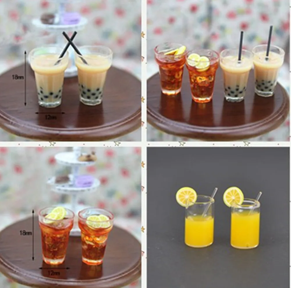 1:12 Resin Dollhouse Mini Lemon Milk Tea Water Cup Miniature Dollhouse Accessories Cups Toy Decoration Gifts Furniture Toys