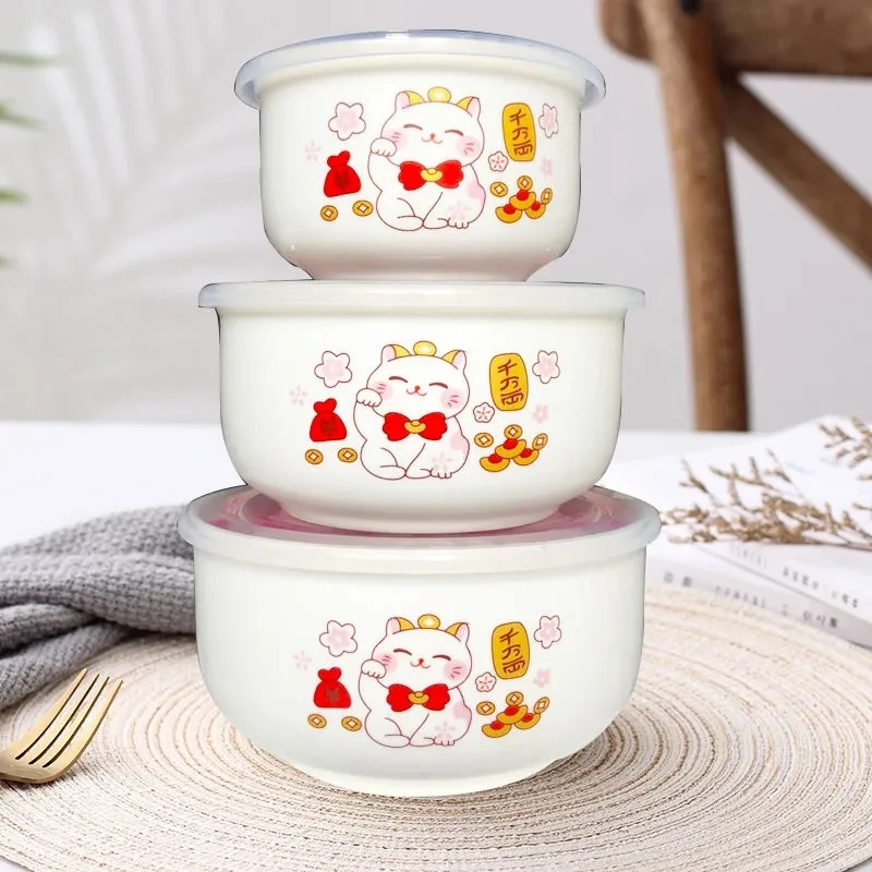 3 Pieces  Ceramic Fresh Bowl Lunch Box Sealed Box Microwave Box Dedicated Flower Shaped Bowl Ceramic Bowl Bowl Noodle Cereal