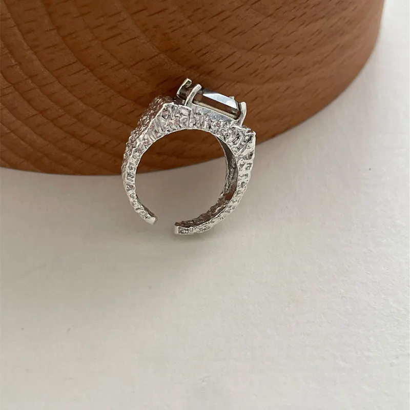 QMCOCO  Silver Color Tin Foil Adjustable Wide Ring For Woman Man Fashion Personality INS Trend Design Party Jewelry Gifts