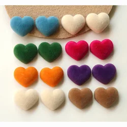 Winter style 50pcs/lot color velvet Flocking cartoon hearts shape resin flatback beads diy jewelry garment /hair accessory