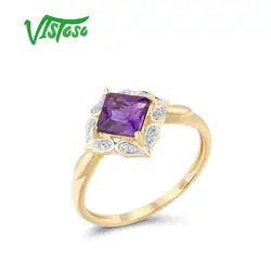 VISTOSO Genuine 14K Yellow Gold Ring For Women Sparking Diamond Amethyst Elegant Luxury Wedding Band Anniversary Fine Jewelry