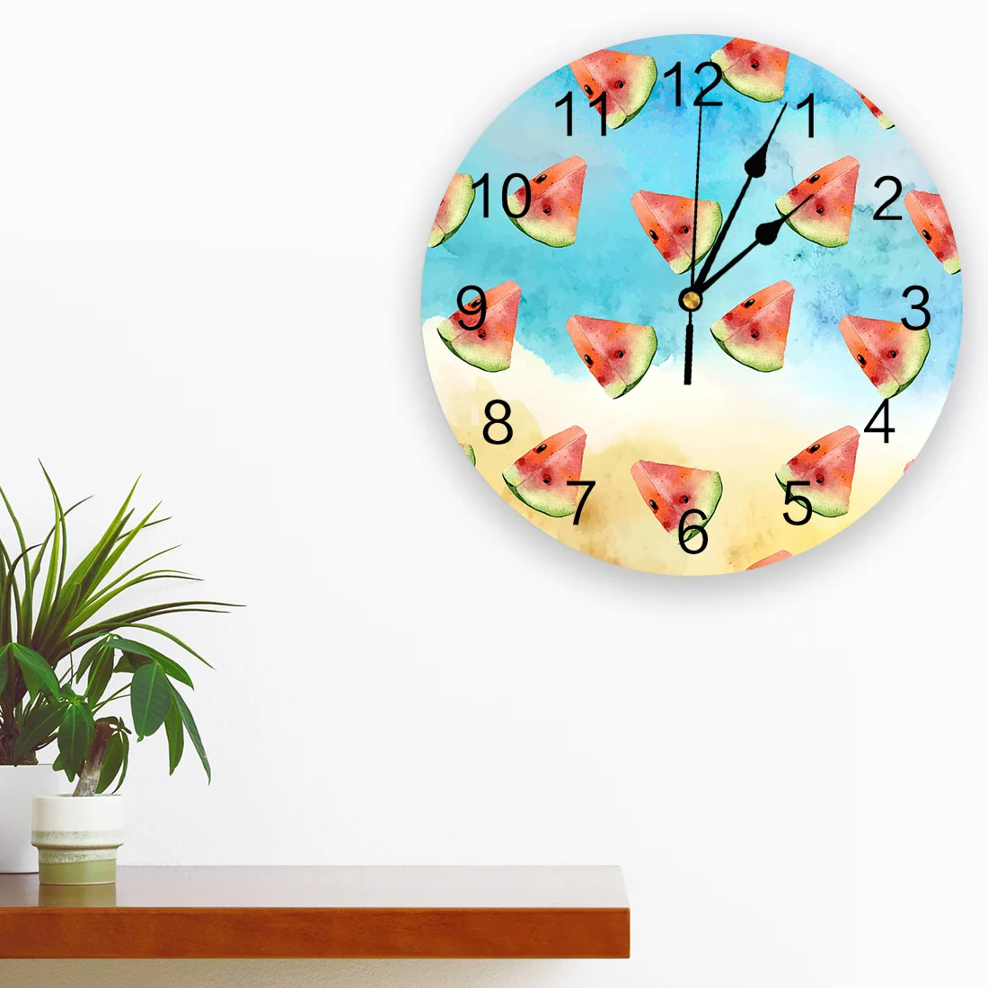 Watercolor Watermelon Cartoon 3d Wall Clock Modern Design Farmhouse Decor Kitchen Vintage PVC Round Clock Living Room Decoration