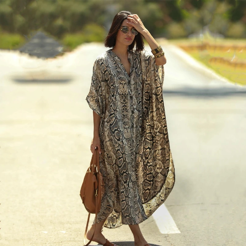 Robe de plage longue en polyester, tunique, cover-up pour les maillots de bain, kaftan, Industries ong, Q1097