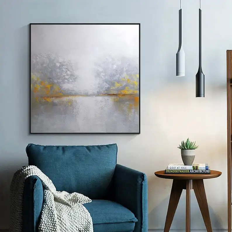 

White Sky Abstract Painting Sky Painting,Sea Abstract Painting Large Wall Seascape Art Painting,Yellow Painting Abstract Artwork