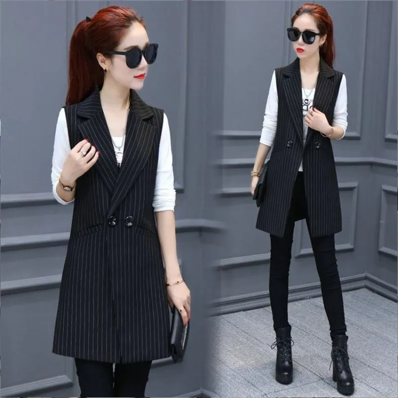 Spring Autumn Women's Sleeveless Jacket Long Vest New Female A Button Suit Waistcoat Sleeveless Blazer Coat  4XL W1949 image 4