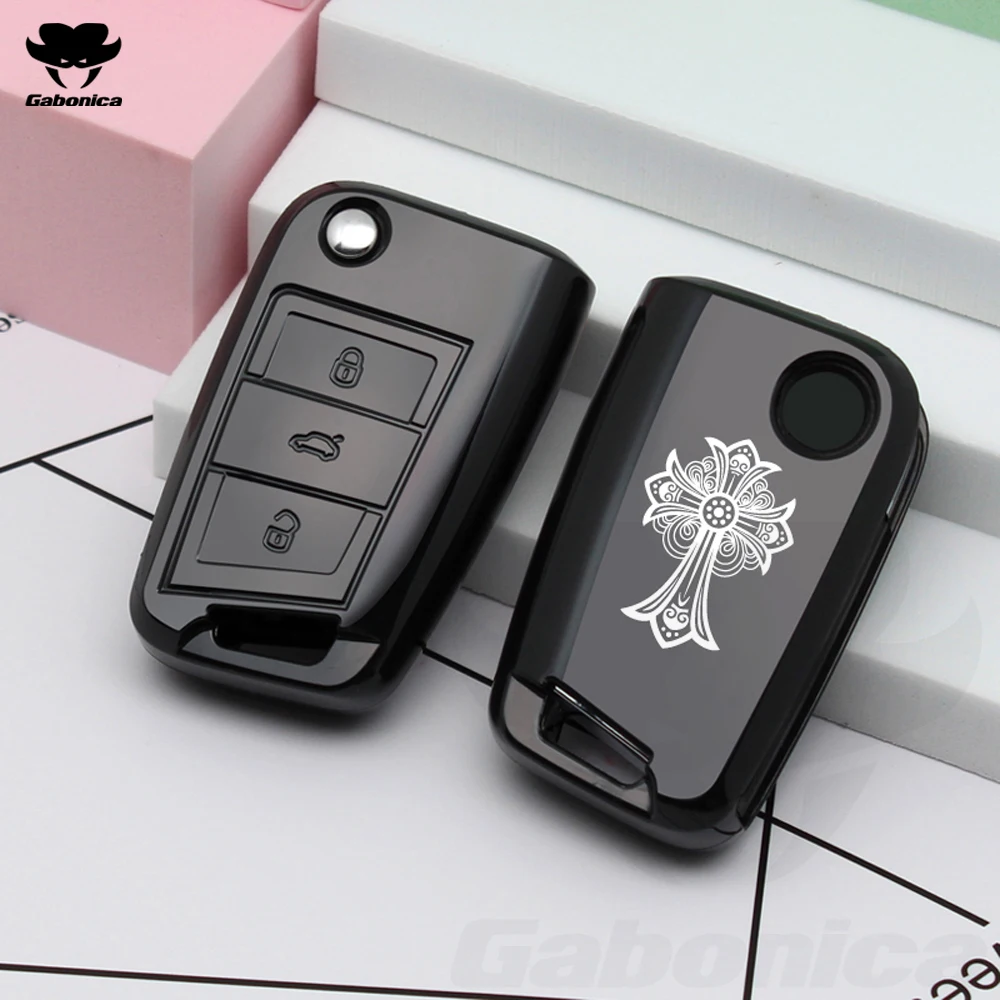 New Soft TPU cross Car Key Cover Case Shell fob For Volkswagen VW Golf 7 mk7 Seat Ibiza Leon FR 2 Altea Aztec For Skoda Octavia