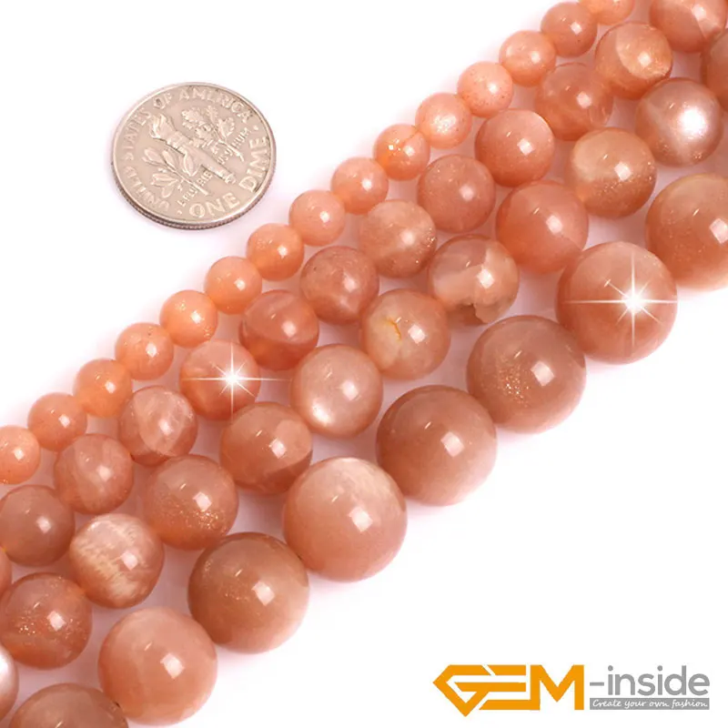 Natural Stone AAA Grade Orange Sunstone Gems Round Loose Beads For Jewelry Making Strand 15