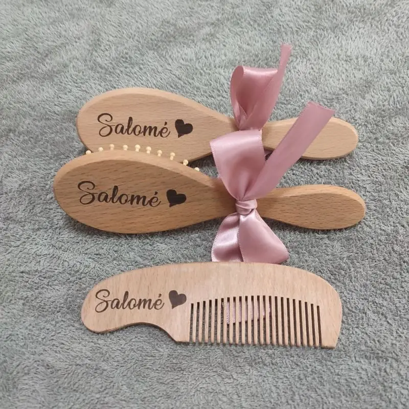 Baby Hair Brush and Comb, Natural Wood Manually Polished Eco Friendly Kids Massage Brush Baby Shower Gift