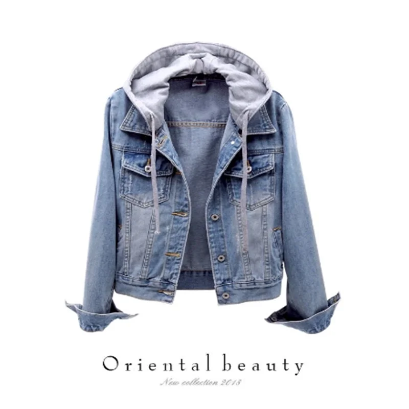New Long Sleeve Slim Hooded Jacket Wild Student Top Denim Short Jacket Women Short Women Jeans Jacket Bomber Jacket