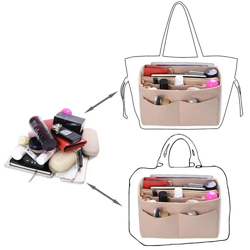 Organizador de maquillaje de marca, bolsa de inserción de fieltro para bolso, monedero interior de viaje, bolsa de cosméticos portátil, se adapta a