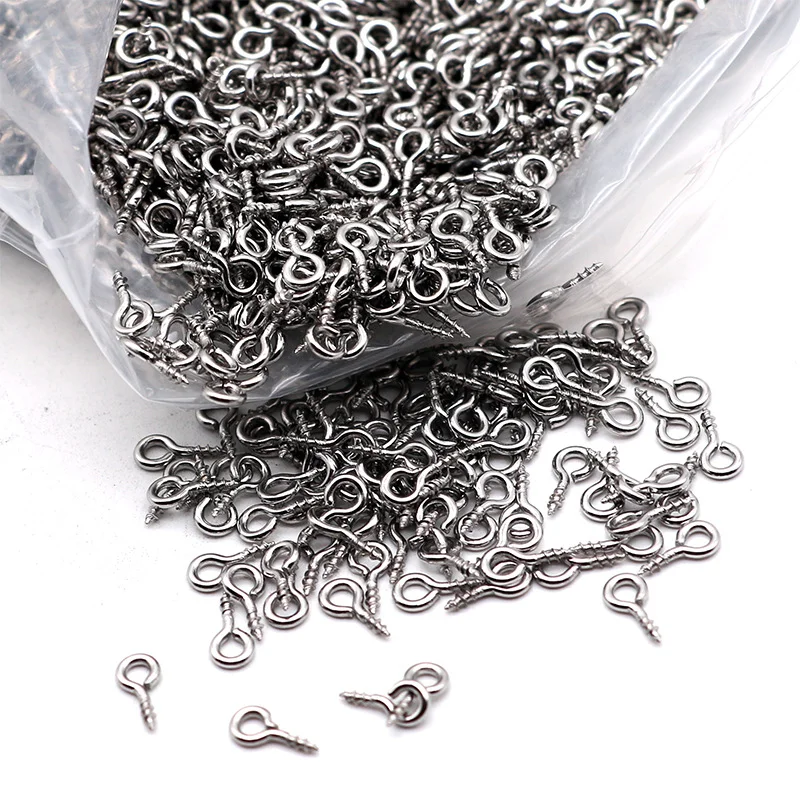 100pcs Lot Stainless Steel Tiny Mini Screw Eye Pins Eyepins Hooks Threaded Eyelets Clasps for Diy Beads Jewelry Making Wholesale