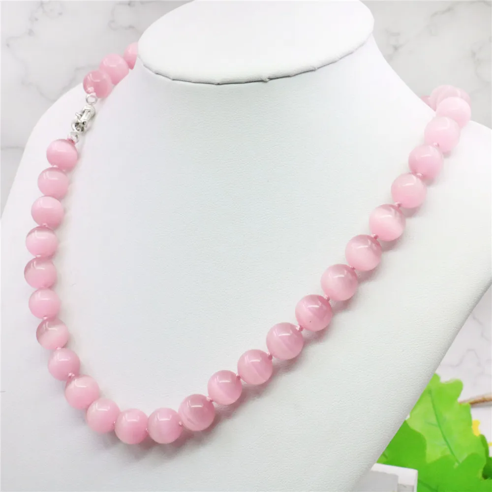 4 Colors New AAA 10mm Pink Cats Eyesd Mexican Opal Round Necklace 18\'\' Beads Jewelry Making Design Natural Stone