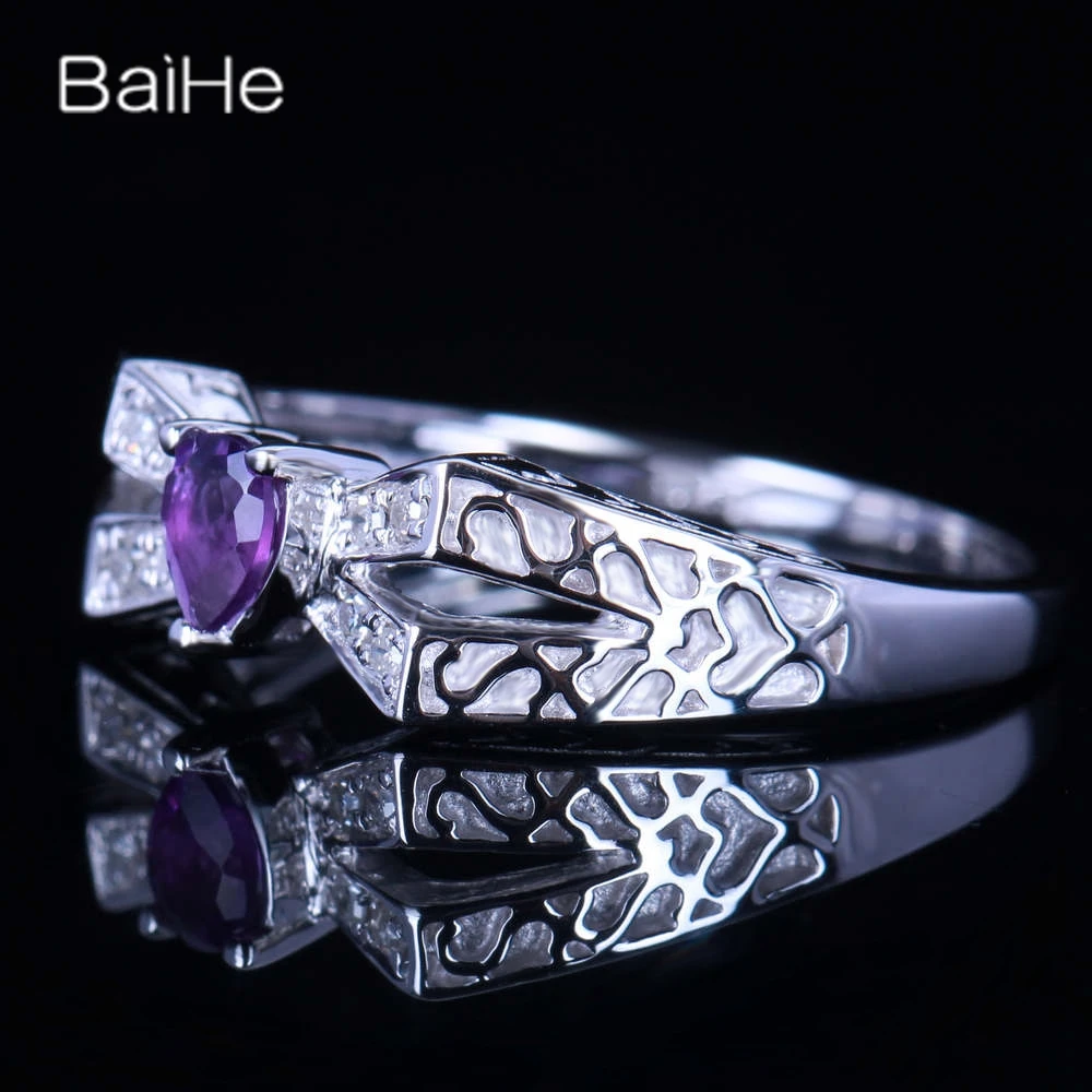 BAIHE Solid 14K White Gold Natural Amethyst rings for women Wedding Engagement Trendy Party Fine Jewelry кольца кольцo anillos