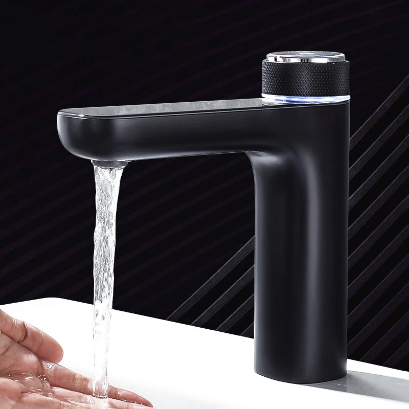 Black LED Digital Faucet Bathroom Hot Cold Thermostatic Tap Basin Sink Deck Mounted Crane Single Hole Mixer Luxury Copper Faucet