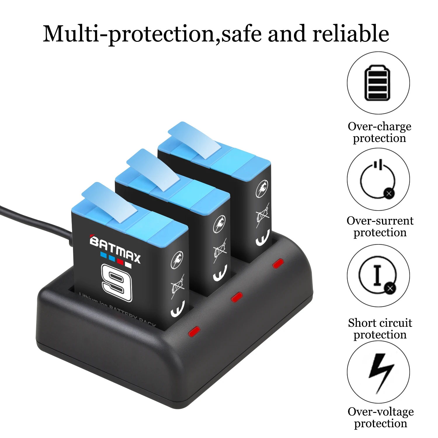 Batería Batmax de 1780mAh para GoPro 9 batería de iones de litio Hero 10 11 + cargador inteligente LED de 3 ranuras para accesorios Go Pro Hero 9