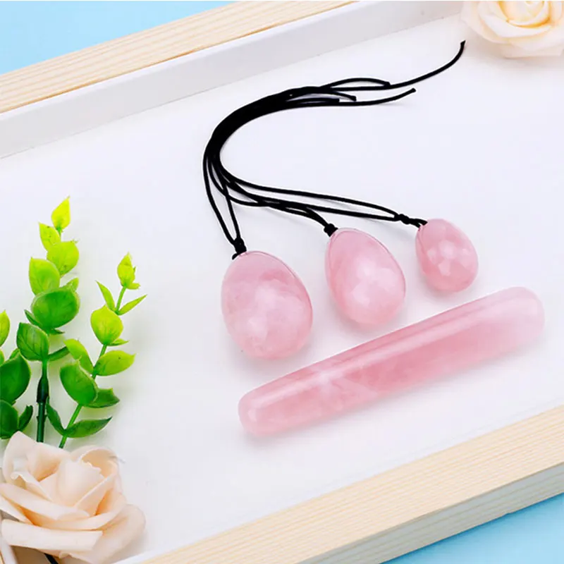 Oeuf de massage vaginal Yoni en quartz rose, exercice de Kegel IkWomen souligné, boule de geisha de foin, ensemble de baguette de Yoni, resserrement