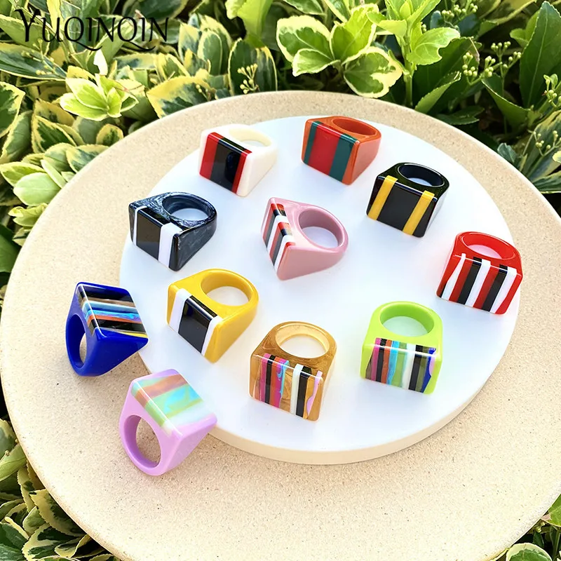 New Resin Fashion Punk Big Rings for Women Trendy Minimalist Colorful Black Vintage Rings for Girls Jewelry Square Party Gifts